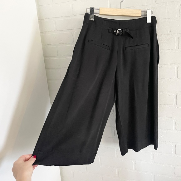 Club Monaco Dress Culotte Trouser pants Crop Bermuda Wide leg Darted Black 00 - Picture 9 of 15